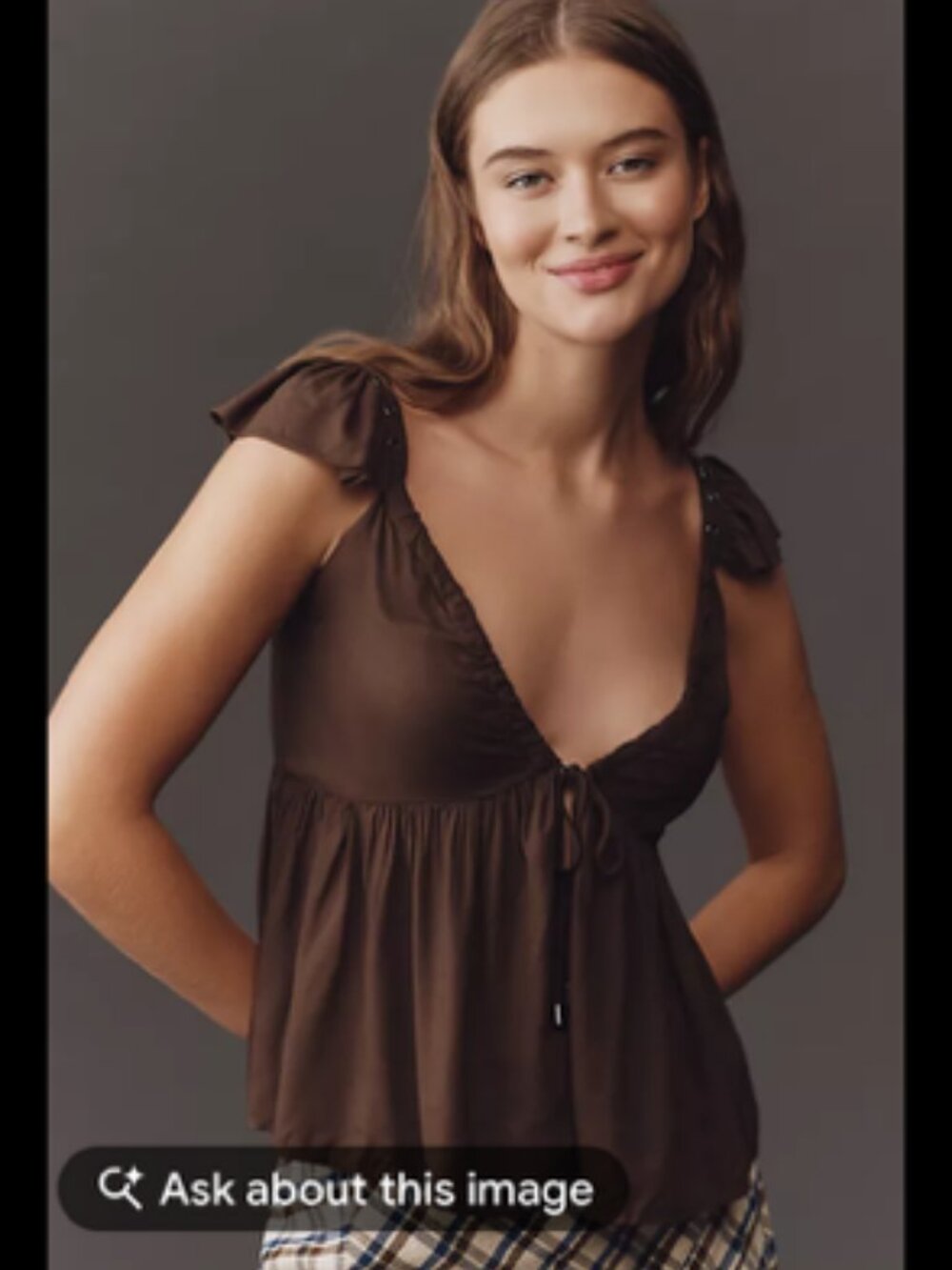 NWT Anthropologie Scoop-Neck Ruffle Top in a deep chocolate/olive brown Size L